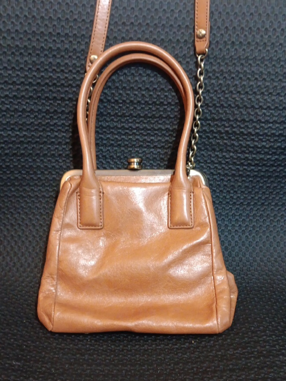 HOBO Tan Leather Top-Handle Satchel with Chain Strap